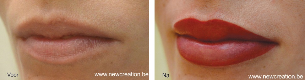 permanente make-up Volledig inkleuren opvullen gehele lippen